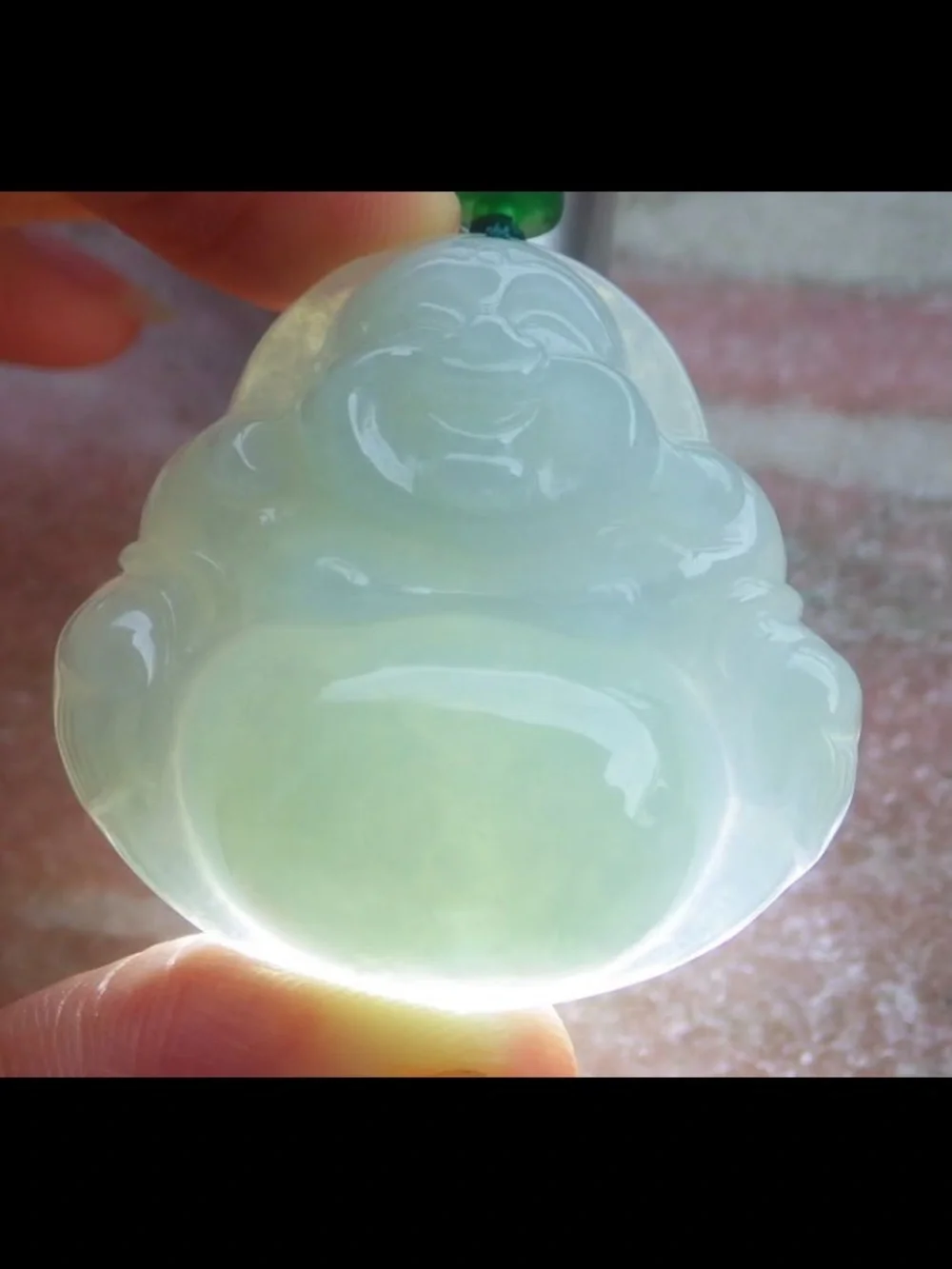 Certificate Jadeite Jade Light Green Pendant luck Laughing Buddha god